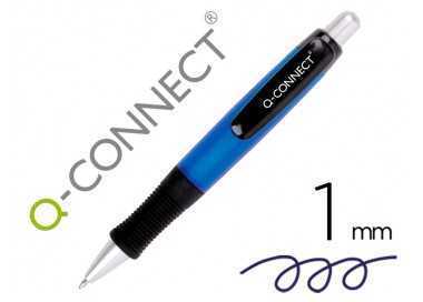 Boligrafo q-connect premium retractil con sujecion de caucho color azul punta 1 mm
