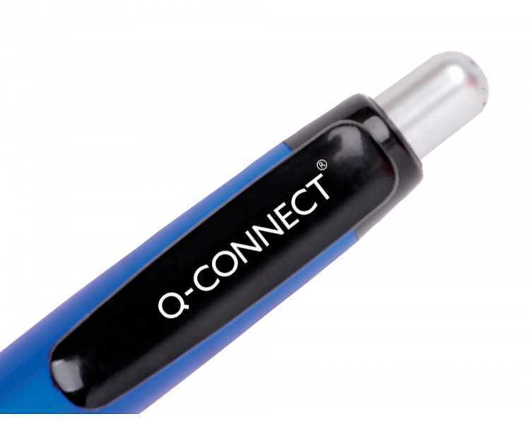 Boligrafo q-connect premium retractil con sujecion de caucho color azul punta 1 mm