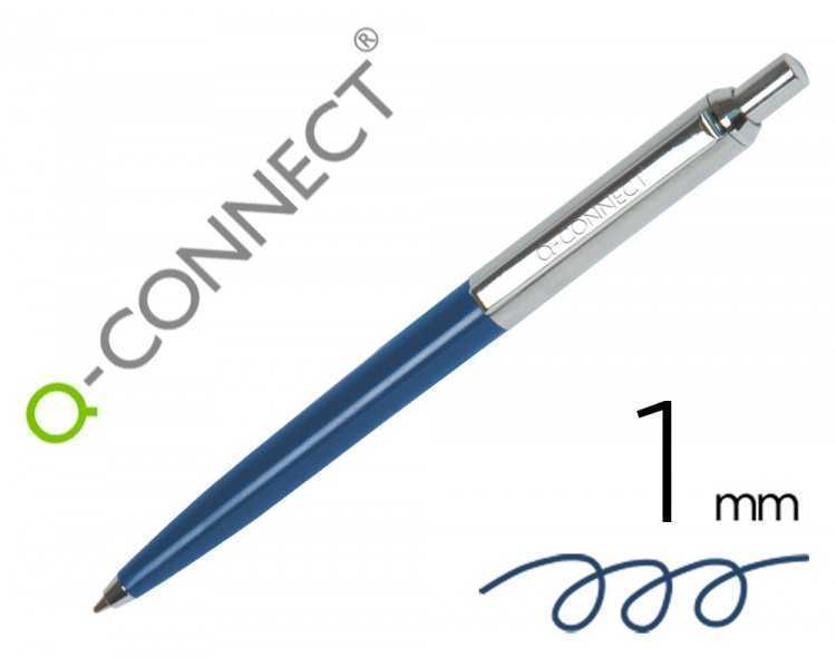 Boligrafo q-connect premium metalico retractil con clip color azul punta 1 mm