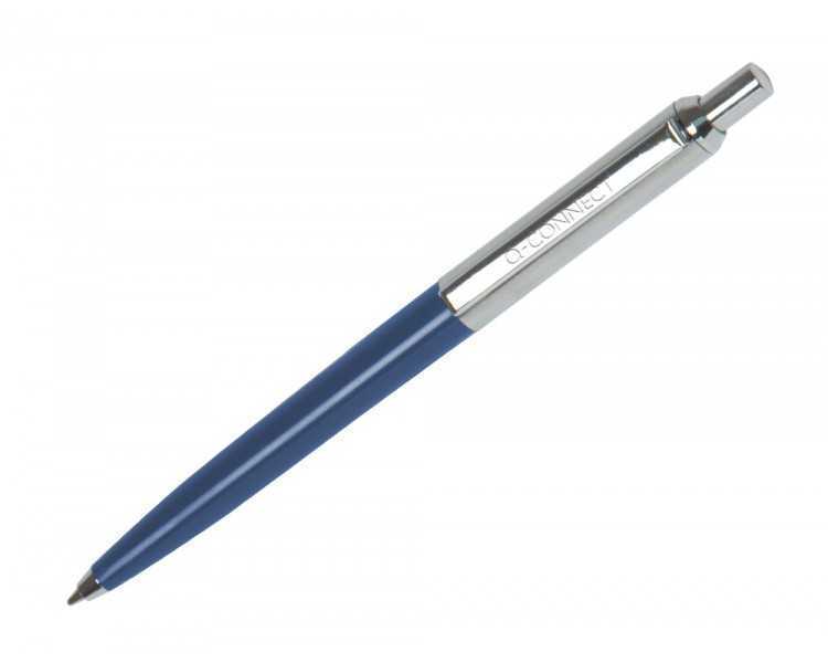 Boligrafo q-connect premium metalico retractil con clip color azul punta 1 mm