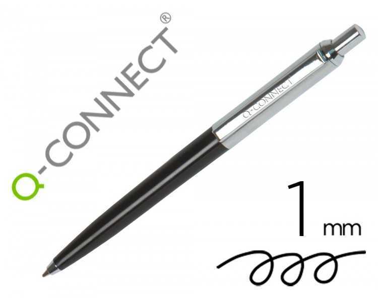 Boligrafo q-connect premium metalico retractil con clip color negro punta 1 mm