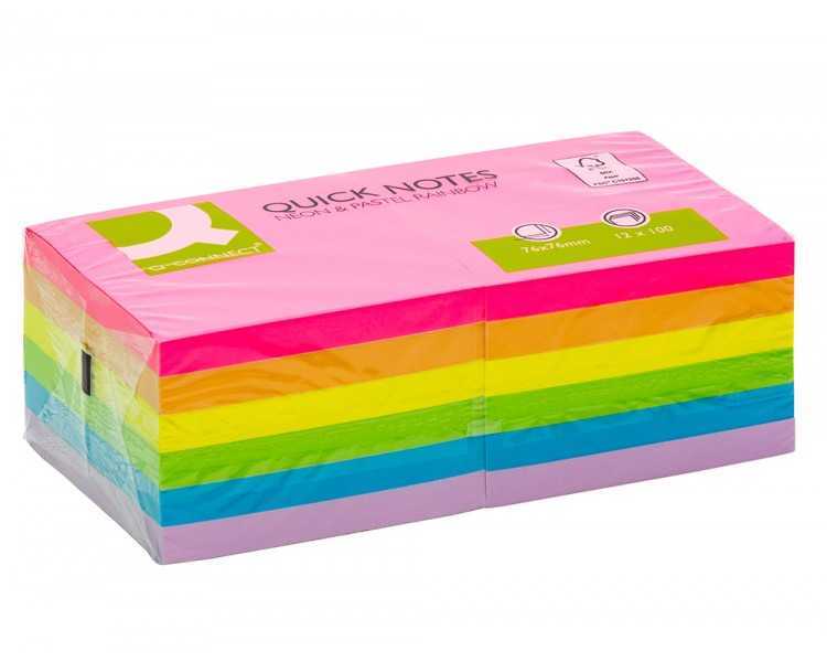 Bloc de notas adhesivas quita y pon q-connect 76x76 mm fsc colores neon y pastel surtidos