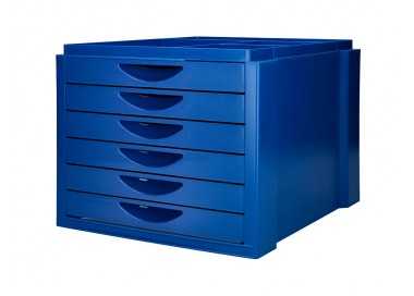 Fichero cajones de sobremesa q-connect bandeja organizadora superior 6 cajones color azul opaco