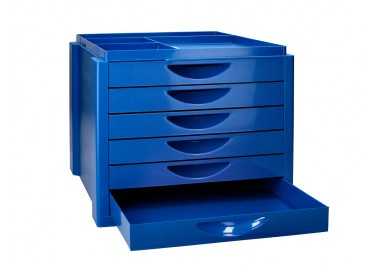Fichero cajones de sobremesa q-connect bandeja organizadora superior 6 cajones color azul opaco