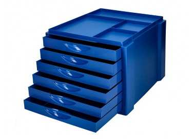 Fichero cajones de sobremesa q-connect bandeja organizadora superior 6 cajones color azul opaco