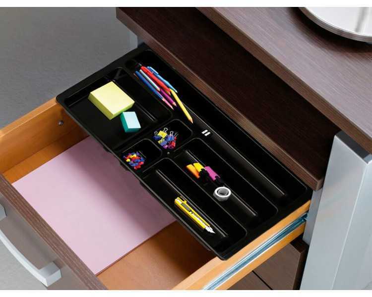 Bandeja organizadora q-connect de cajones color negro 344x160x33 mm