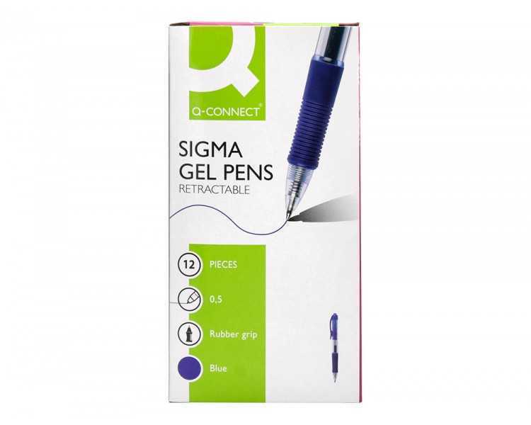 Boligrafo q-connect sigma retractil con sujecion de caucho tinta gel 0,5 mm color azul