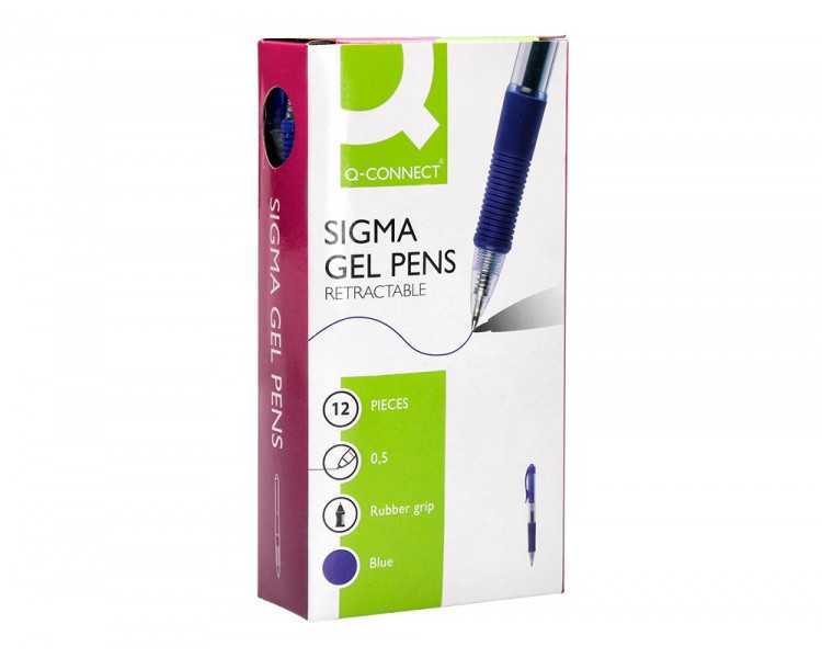 Boligrafo q-connect sigma retractil con sujecion de caucho tinta gel 0,5 mm color azul