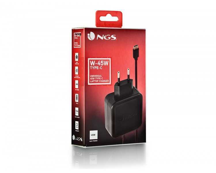 Cargador universal ngs de pared para portatil 45w tipo c 5v/9v/12v/15v-3a 20v/2,25a