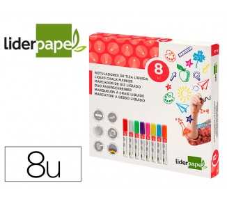 Rotulador liderpapel tiza liquida punta redonda trazo 6 mm caja de 8 unidades colores surtidos