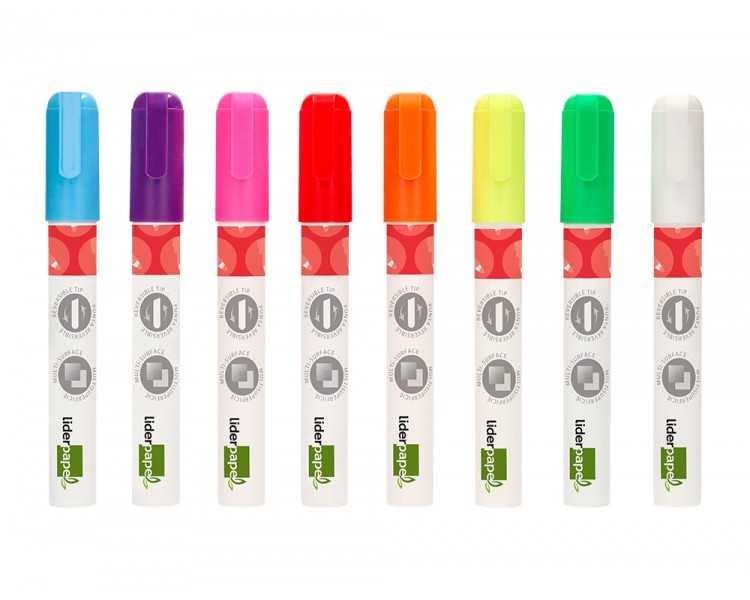Rotulador liderpapel tiza liquida punta redonda trazo 6 mm caja de 8 unidades colores surtidos