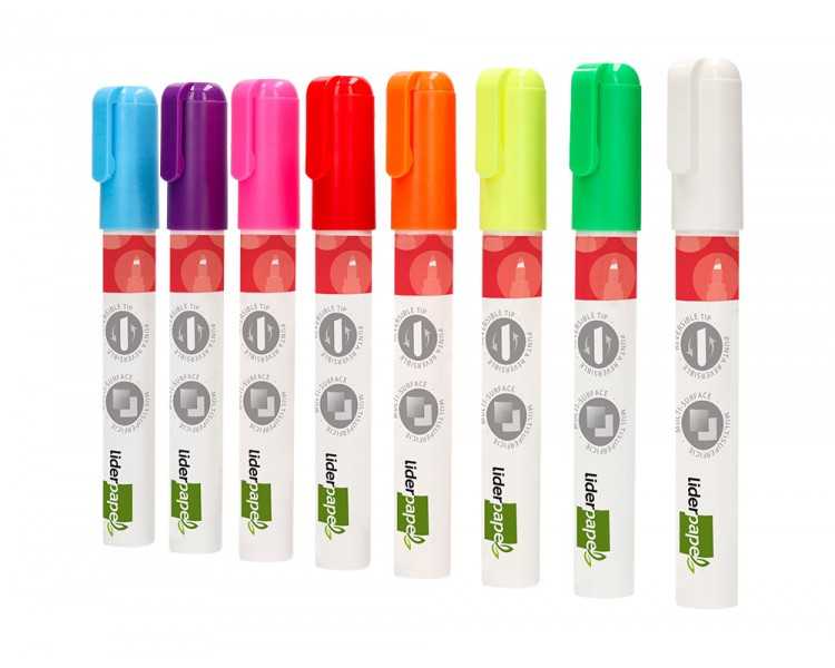 Rotulador liderpapel tiza liquida punta redonda trazo 6 mm caja de 8 unidades colores surtidos