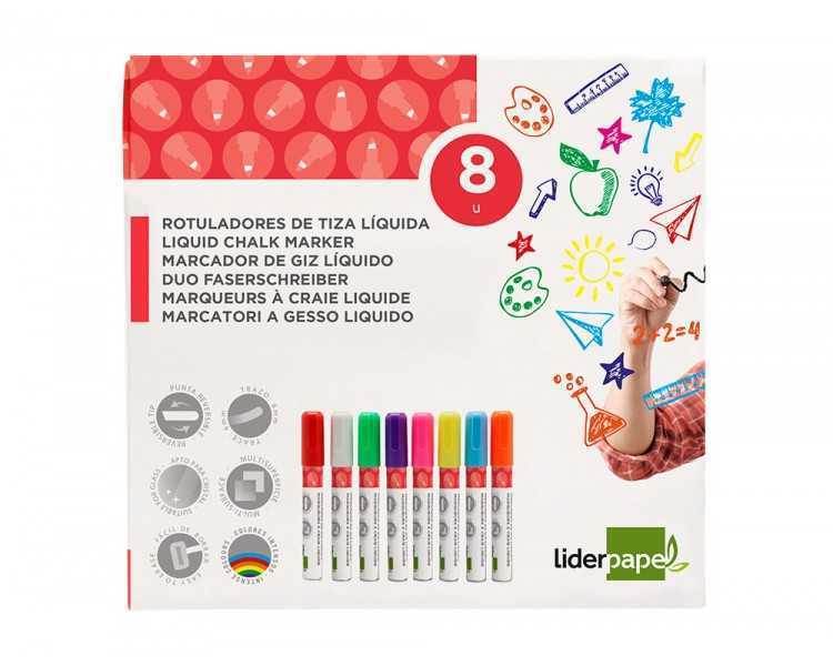 Rotulador liderpapel tiza liquida punta redonda trazo 6 mm caja de 8 unidades colores surtidos