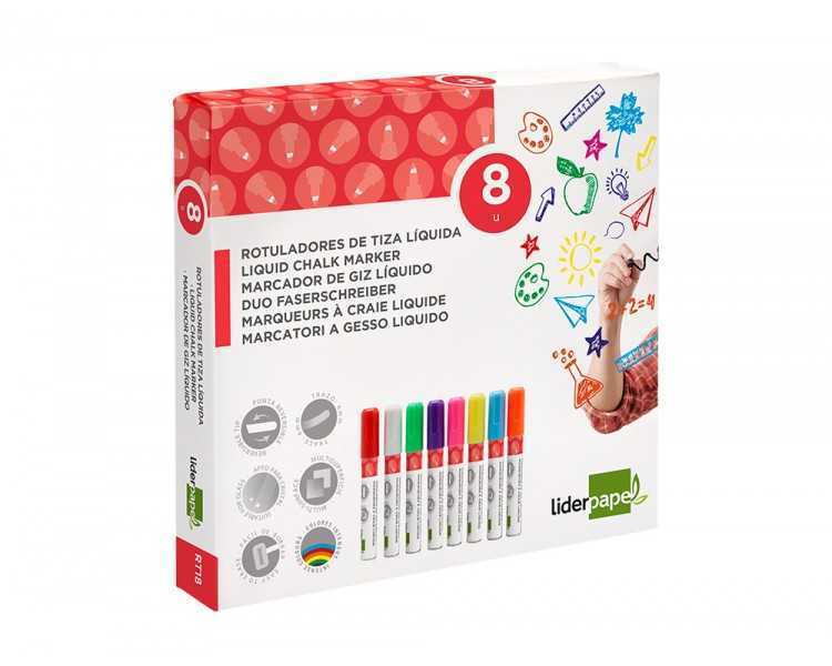 Rotulador liderpapel tiza liquida punta redonda trazo 6 mm caja de 8 unidades colores surtidos