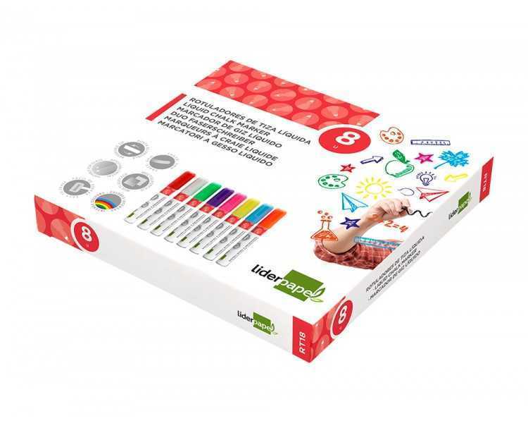 Rotulador liderpapel tiza liquida punta redonda trazo 6 mm caja de 8 unidades colores surtidos