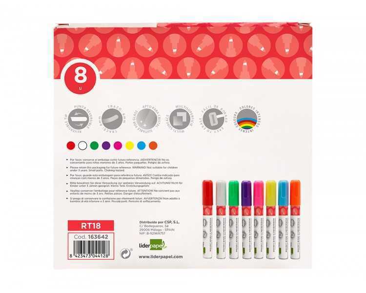 Rotulador liderpapel tiza liquida punta redonda trazo 6 mm caja de 8 unidades colores surtidos