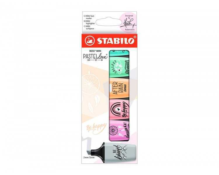 Rotulador stabilo boss mini pastel love estuche de 6 unidades colores surtidos