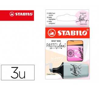 Rotulador stabilo boss mini pastel love estuche de 3 unidades fucsia helado/naranja palido/gris