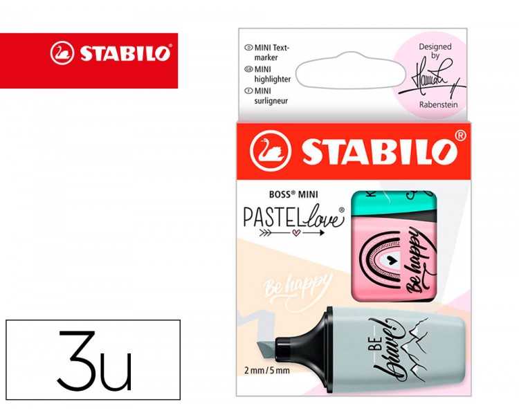 Rotulador stabilo boss mini pastel love estuche de 3 unidades pizca de menta/rubor rosa/toque de turquesa