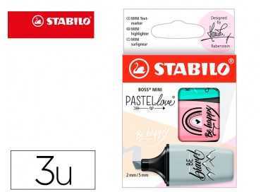 Rotulador stabilo boss mini pastel love estuche de 3 unidades pizca de menta/rubor rosa/toque de turquesa