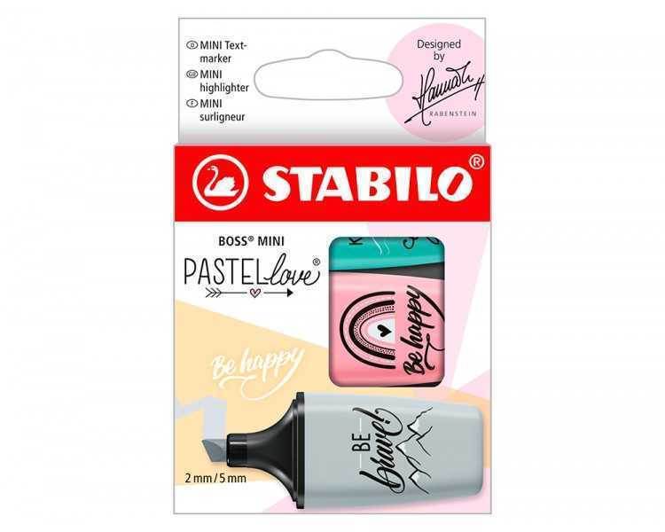 Rotulador stabilo boss mini pastel love estuche de 3 unidades pizca de menta/rubor rosa/toque de turquesa