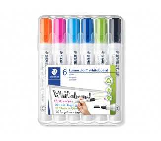 Rotulador staedtler lumocolor 351 para pizarra blanca punta redonda 2 mm recargable estuche 6 unidades colores