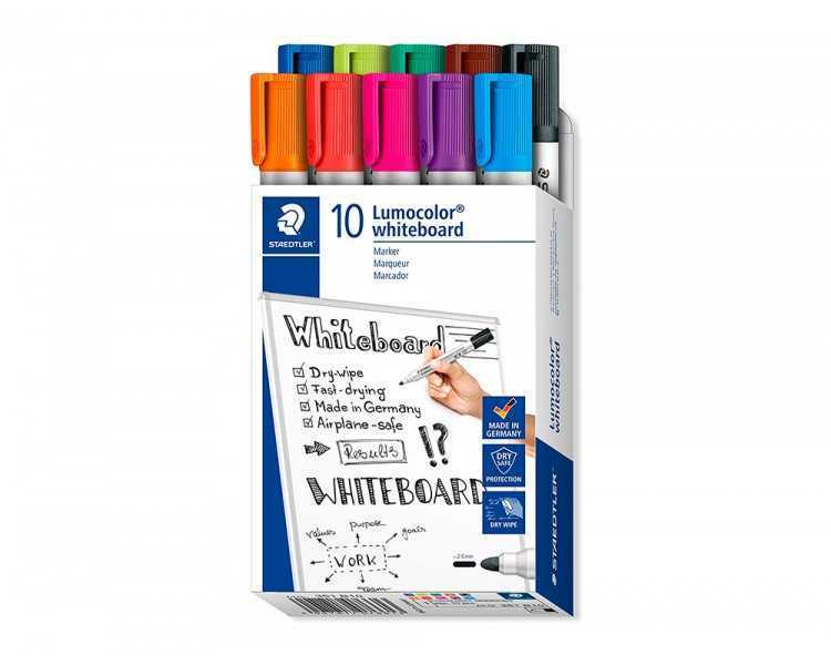 Rotulador staedtler lumocolor 351 para pizarra blanca punta redonda 2 mm recargable caja 10 unidades colores surtidos