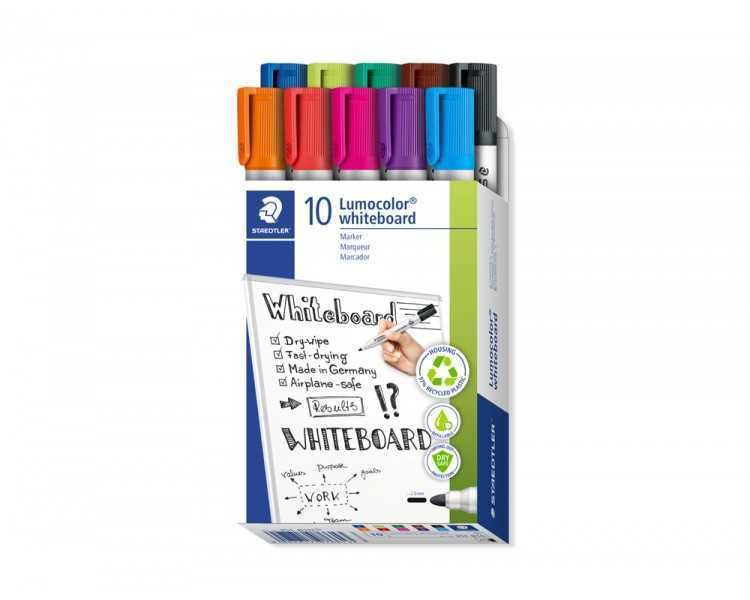 Rotulador staedtler lumocolor 351 para pizarra blanca punta redonda 2 mm recargable caja 10 unidades colores surtidos