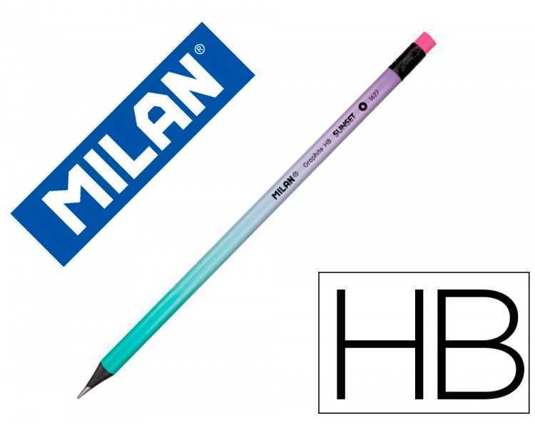 Lapices de grafito milan sunset hb madera negra de tilo con goma de borrar colores surtidos