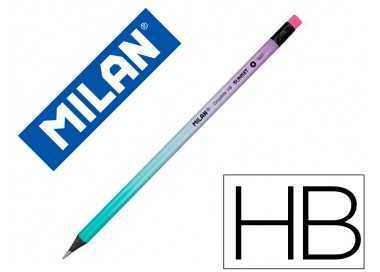 Lapices de grafito milan sunset hb madera negra de tilo con goma de borrar colores surtidos