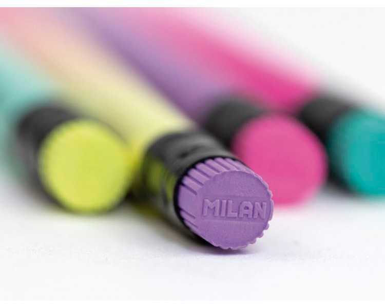 Lapices de grafito milan sunset hb madera negra de tilo con goma de borrar colores surtidos