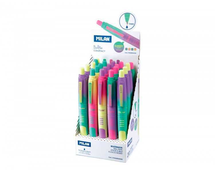 Boligrafo milan compact sunset retractil tinta azul punta 1 mm colores surtidos