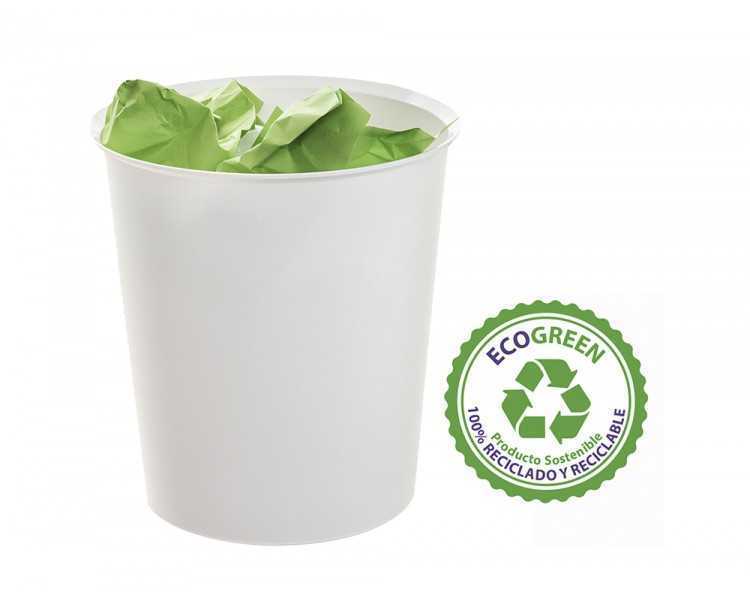 Papelera plastico archivo 2000 ecogreen 100% reciclada 18 litros color blanco pastel