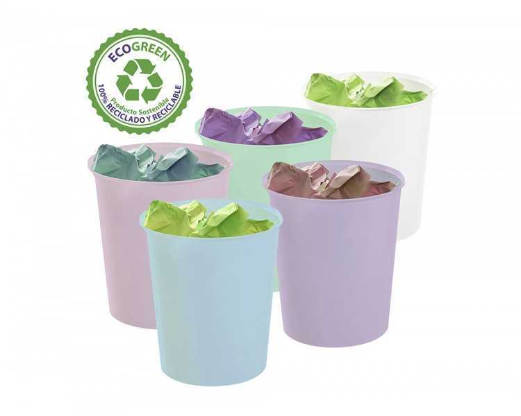 Papelera plastico archivo 2000 ecogreen 100% reciclada 18 litros color blanco pastel