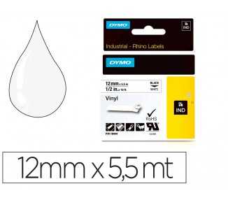 Cinta dymo vinilo blanco 12mm x 5,5mt para etiquetadora rhino