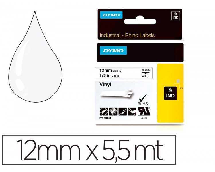 Cinta dymo vinilo blanco 12mm x 5,5mt para etiquetadora rhino