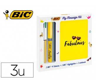 Set escritura bic 1 cuatro colores shine + 1 fluorescente grip pastel + 1 notebook