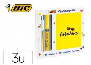 Set escritura bic 1 cuatro colores shine + 1 fluorescente grip pastel + 1 notebook