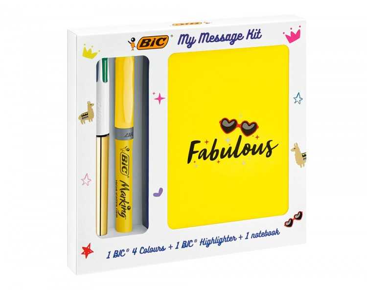 Set escritura bic 1 cuatro colores shine + 1 fluorescente grip pastel + 1 notebook