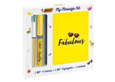 Set escritura bic 1 cuatro colores shine + 1 fluorescente grip pastel + 1 notebook