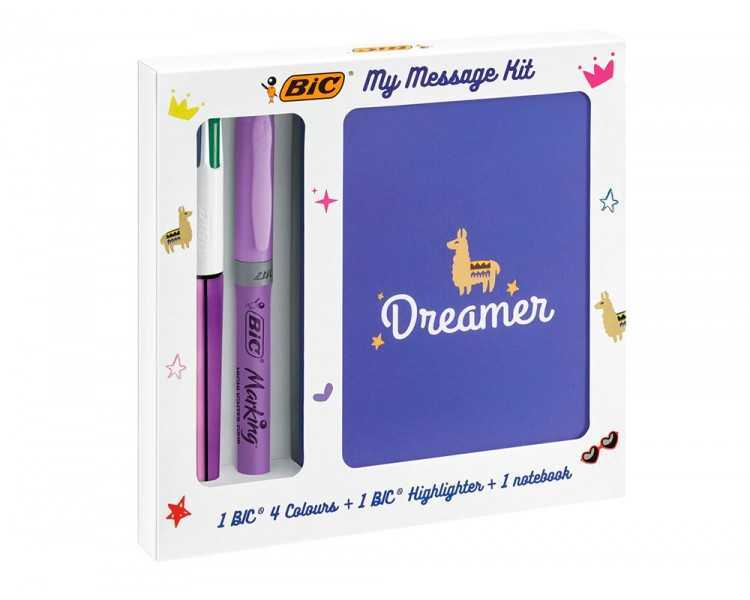 Set escritura bic 1 cuatro colores shine + 1 fluorescente grip pastel + 1 notebook