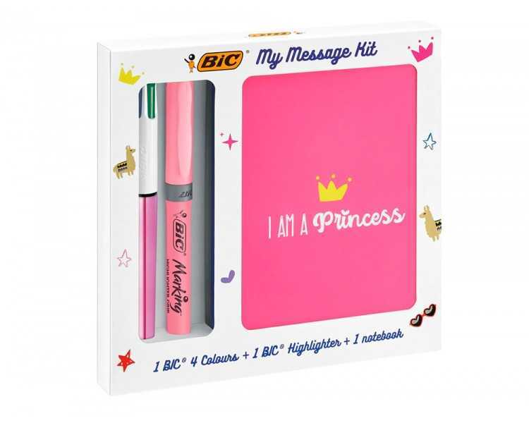 Set escritura bic 1 cuatro colores shine + 1 fluorescente grip pastel + 1 notebook