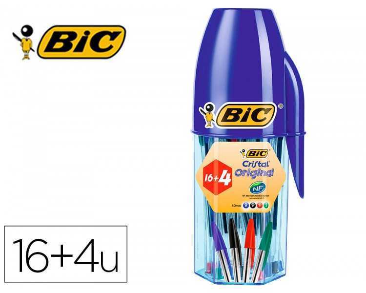 Boligrafo bic cristal mega tubo 16+4 unidades colores surtidos 8 azules / 5 negros / 4 rojos/ 3 verdes