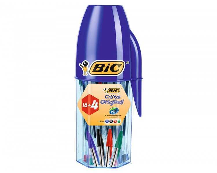 Boligrafo bic cristal mega tubo 16+4 unidades colores surtidos 8 azules / 5 negros / 4 rojos/ 3 verdes