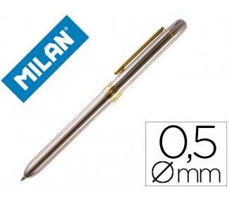 Boligrafo milan multifuncion cromado adornos dorados azul/rojo/portaminas 0,5 mm/ goma de borrar en caja metal