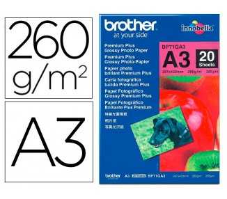 Papel fotografico brother premium plus brillo din a3 260g/m2 ink-jet pack de 20 hojas
