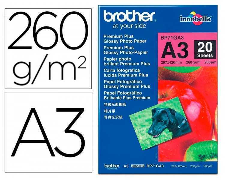 Papel fotografico brother premium plus brillo din a3 260g/m2 ink-jet pack de 20 hojas