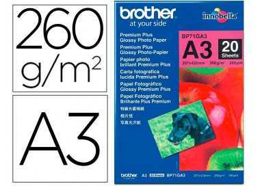 Papel fotografico brother premium plus brillo din a3 260g/m2 ink-jet pack de 20 hojas