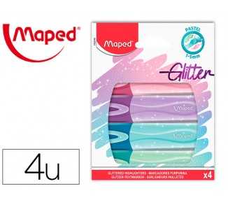Rotulador maped fluorescente peps pastel con glitter estuche de 4 unidades colores surtidos