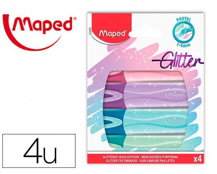 Rotulador maped fluorescente peps pastel con glitter estuche de 4 unidades colores surtidos